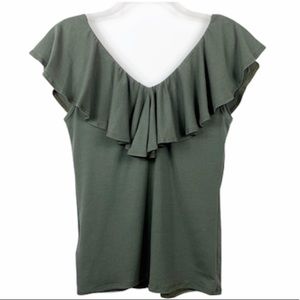 Anthro eri + ali moss falisi ruffle sleeveless top